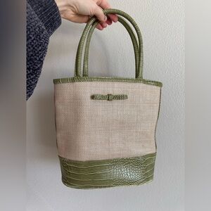 Green and cream vintage tote bag bag Estee Launder